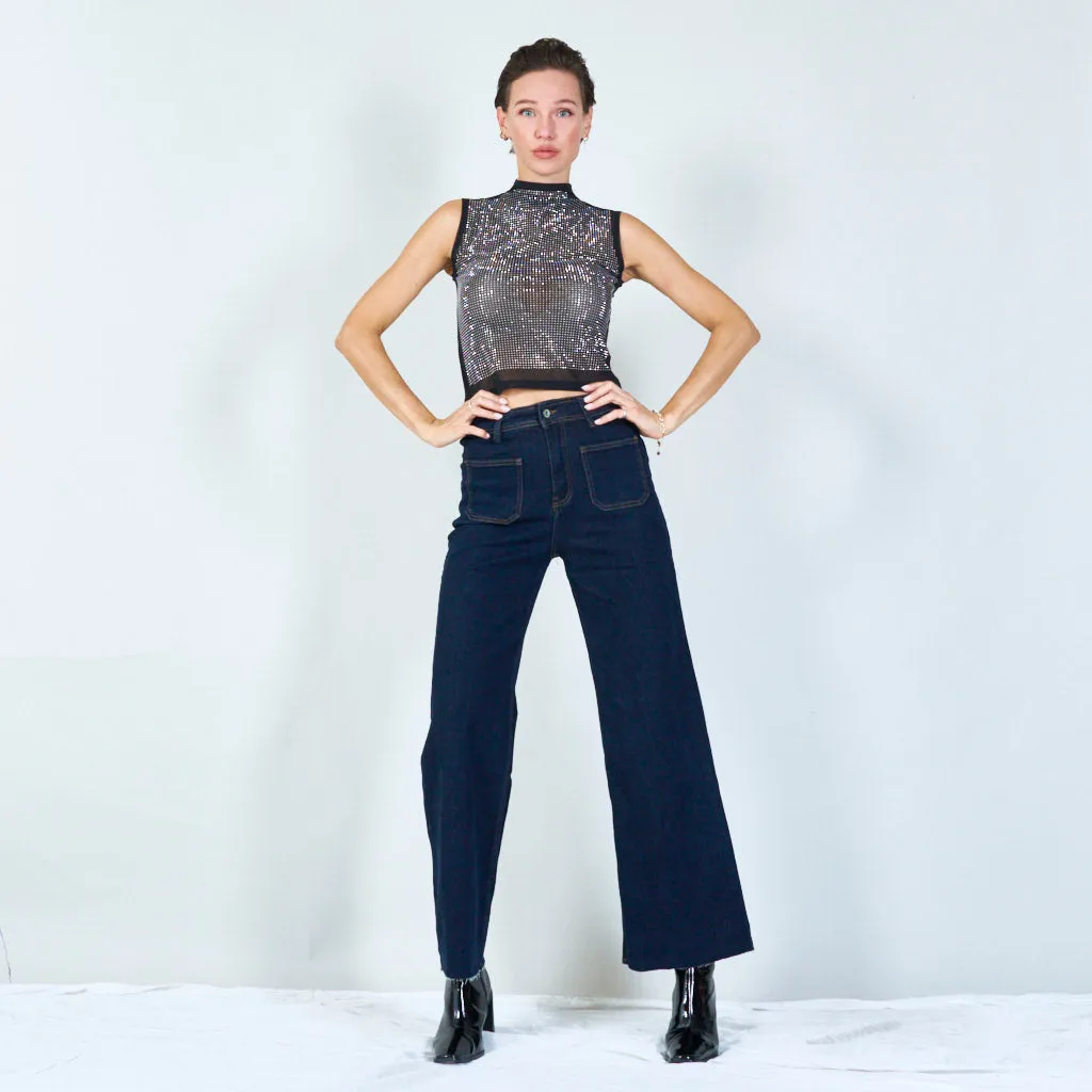 Modern wide-leg jeans front pockets wholesale