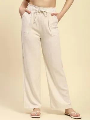 Natural Solid Cotton Linen Relaxed Fit Lower
