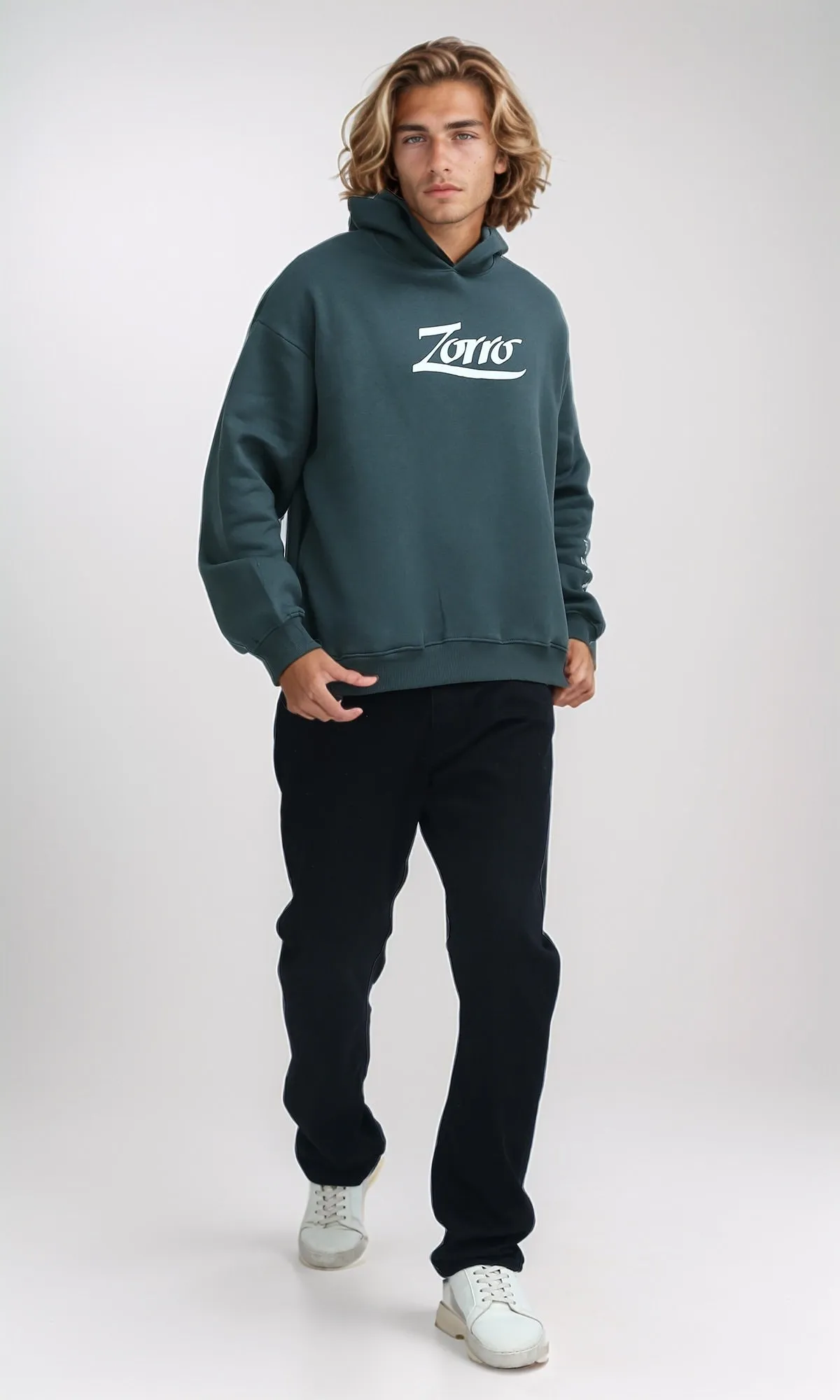 O199184 Slip On Olive Hoodie With Front & Back Print