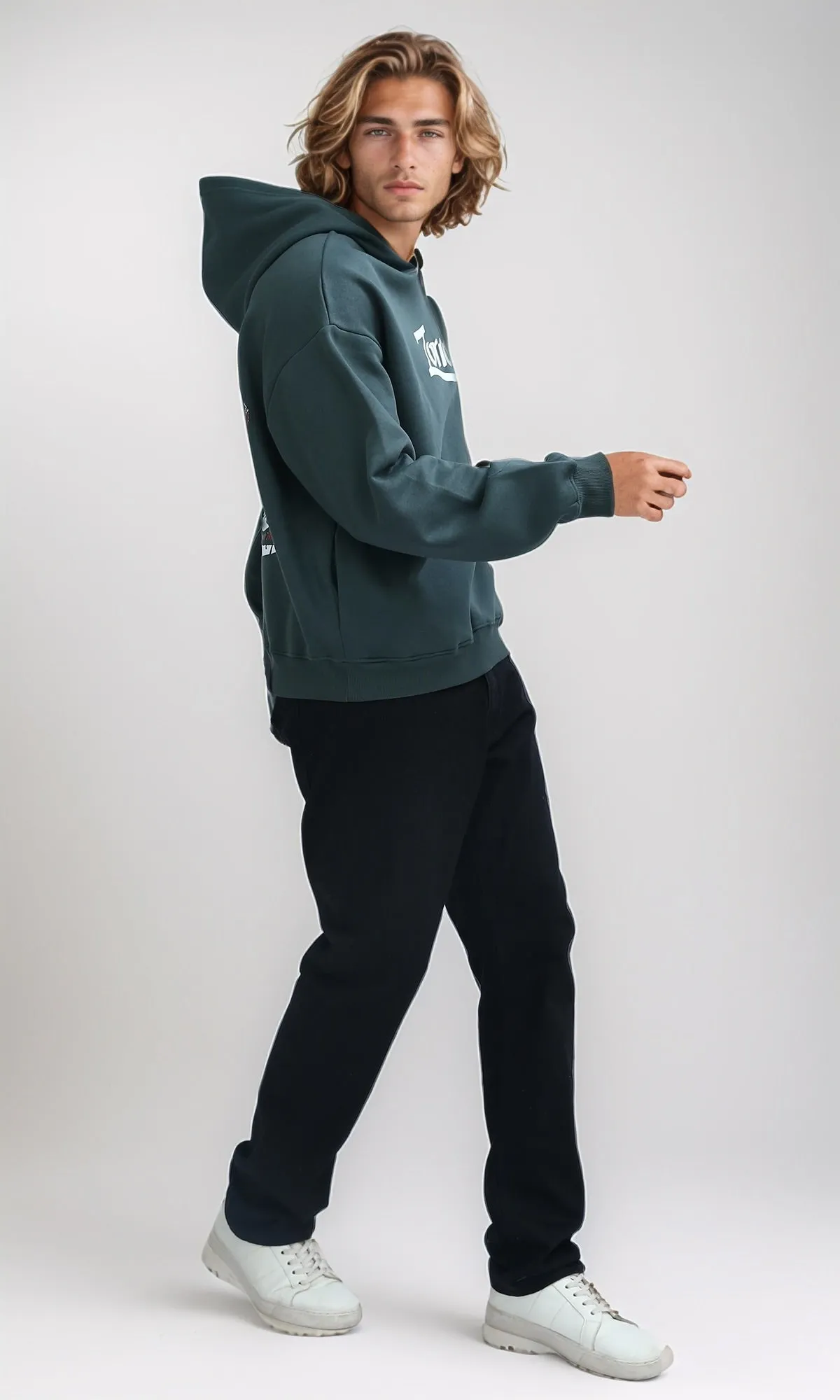 O199184 Slip On Olive Hoodie With Front & Back Print
