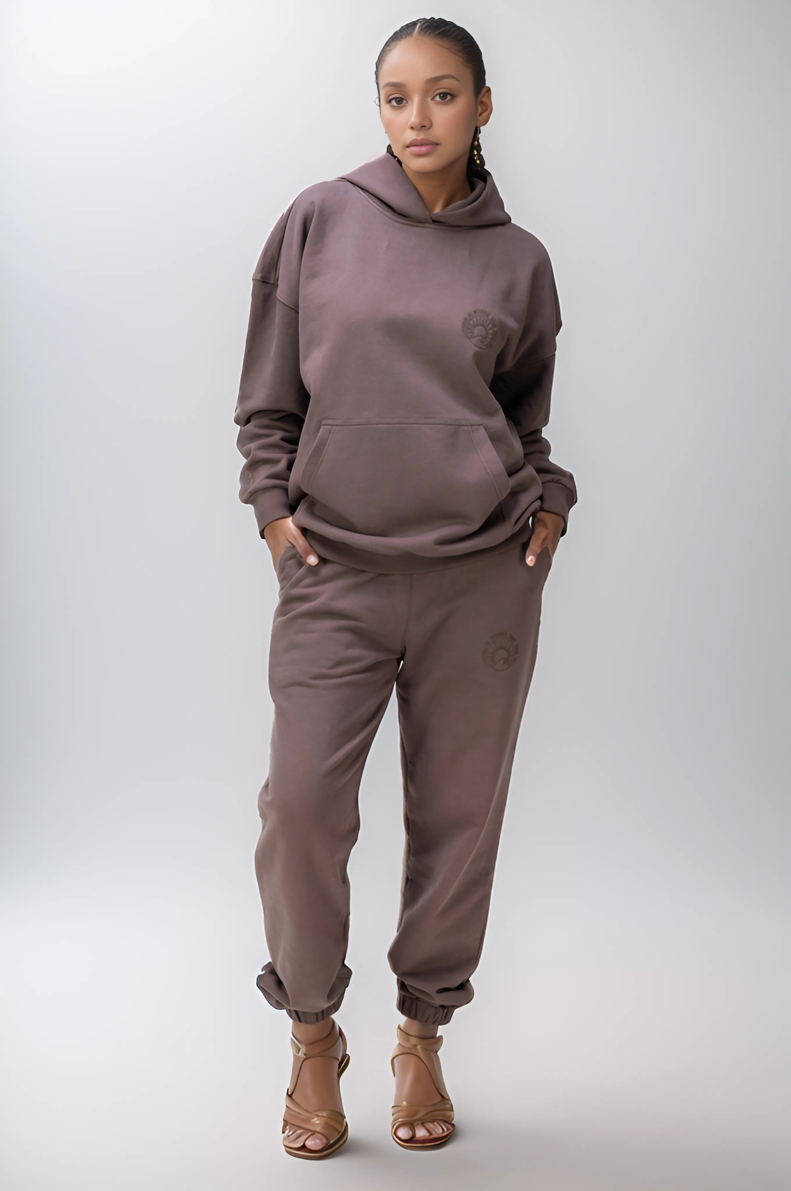 Organic Cotton Chunky Knit Relaxed Fit Slogan Hoodie - CHOCOLATE BROWN