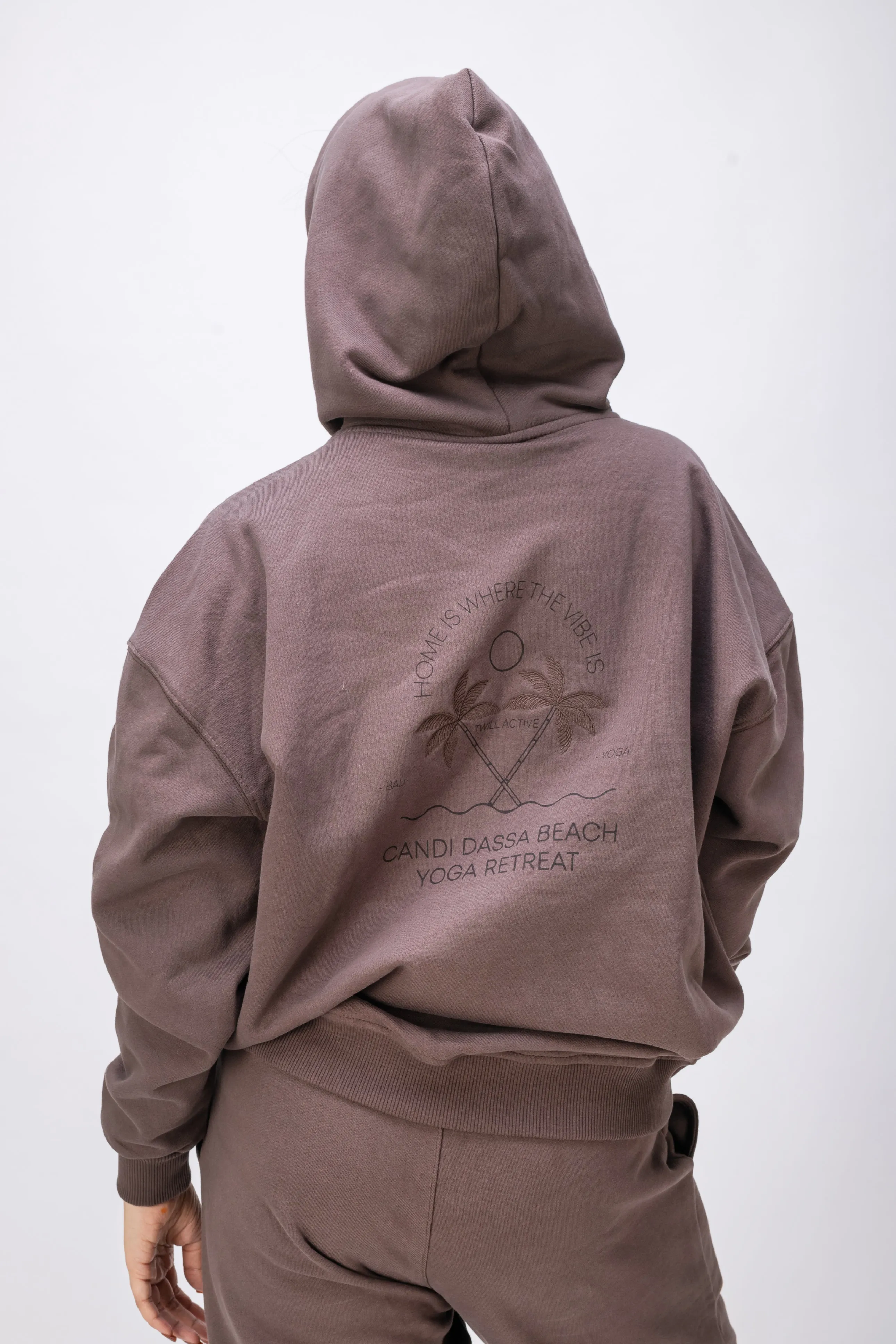 Organic Cotton Chunky Knit Relaxed Fit Slogan Hoodie - CHOCOLATE BROWN