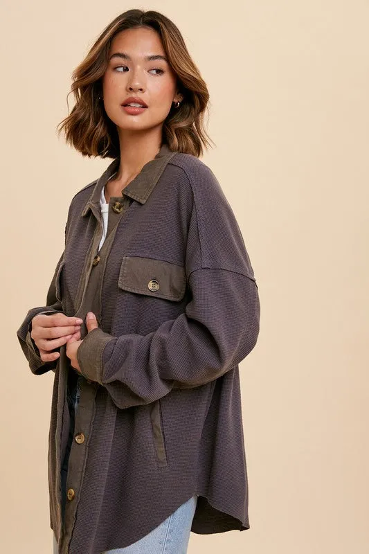 OVERSIZED GARMENT WASHED THERMAL SHACKET