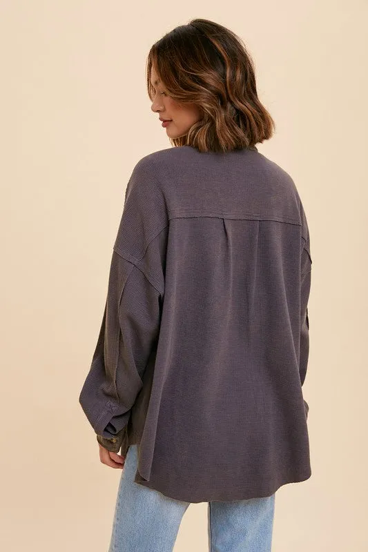 OVERSIZED GARMENT WASHED THERMAL SHACKET
