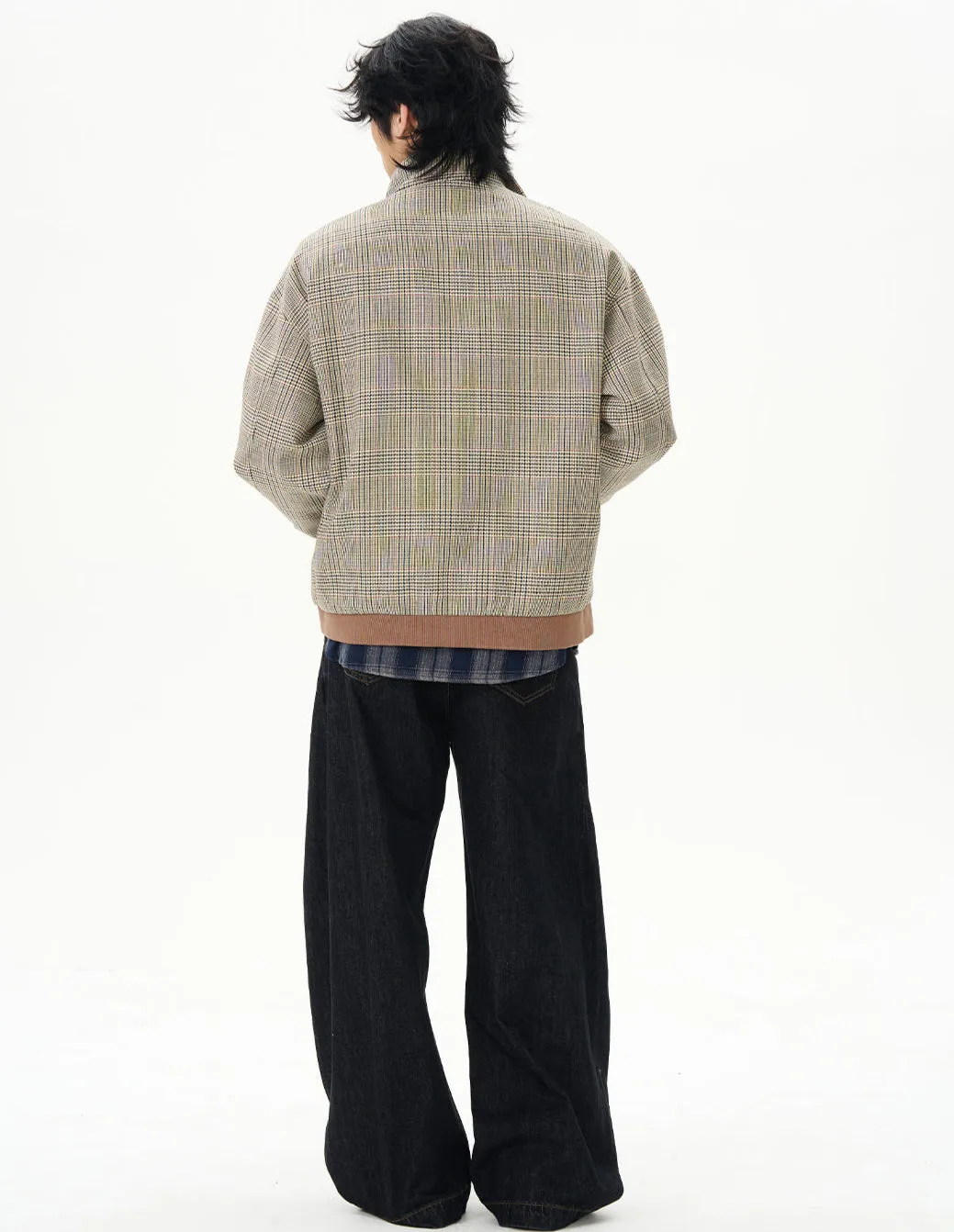 Plaid High Collar Zip Bomber Jacket