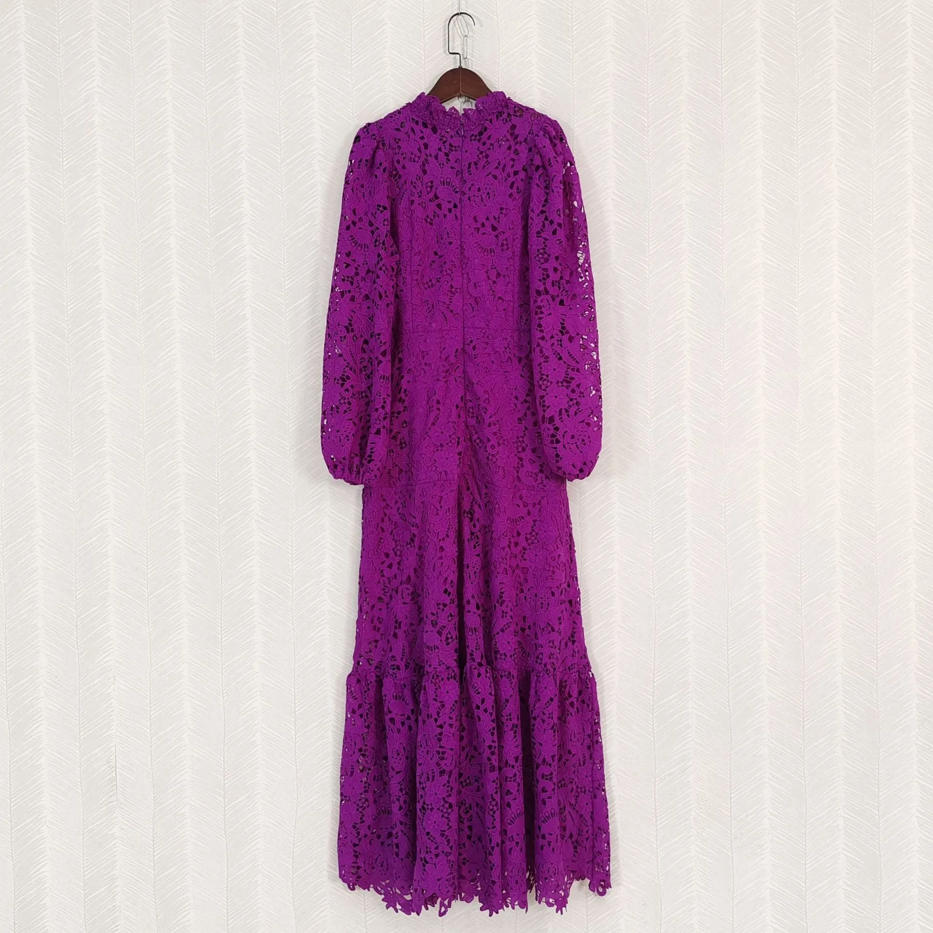 Pre Order:  Hollow Out Embroidery Lantern Sleeve Maxi Dress