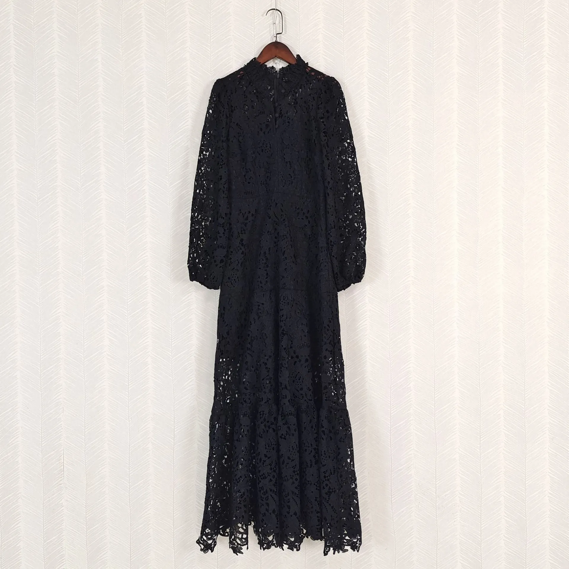 Pre Order:  Hollow Out Embroidery Lantern Sleeve Maxi Dress