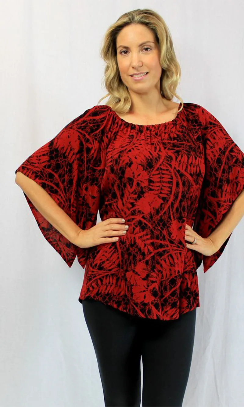Rayon Top Libra Snowflower Red