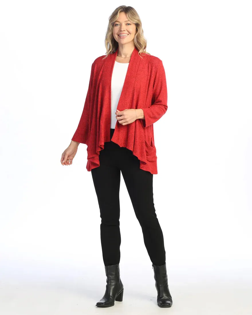 Red Brushed Hacci Draped Cardigan