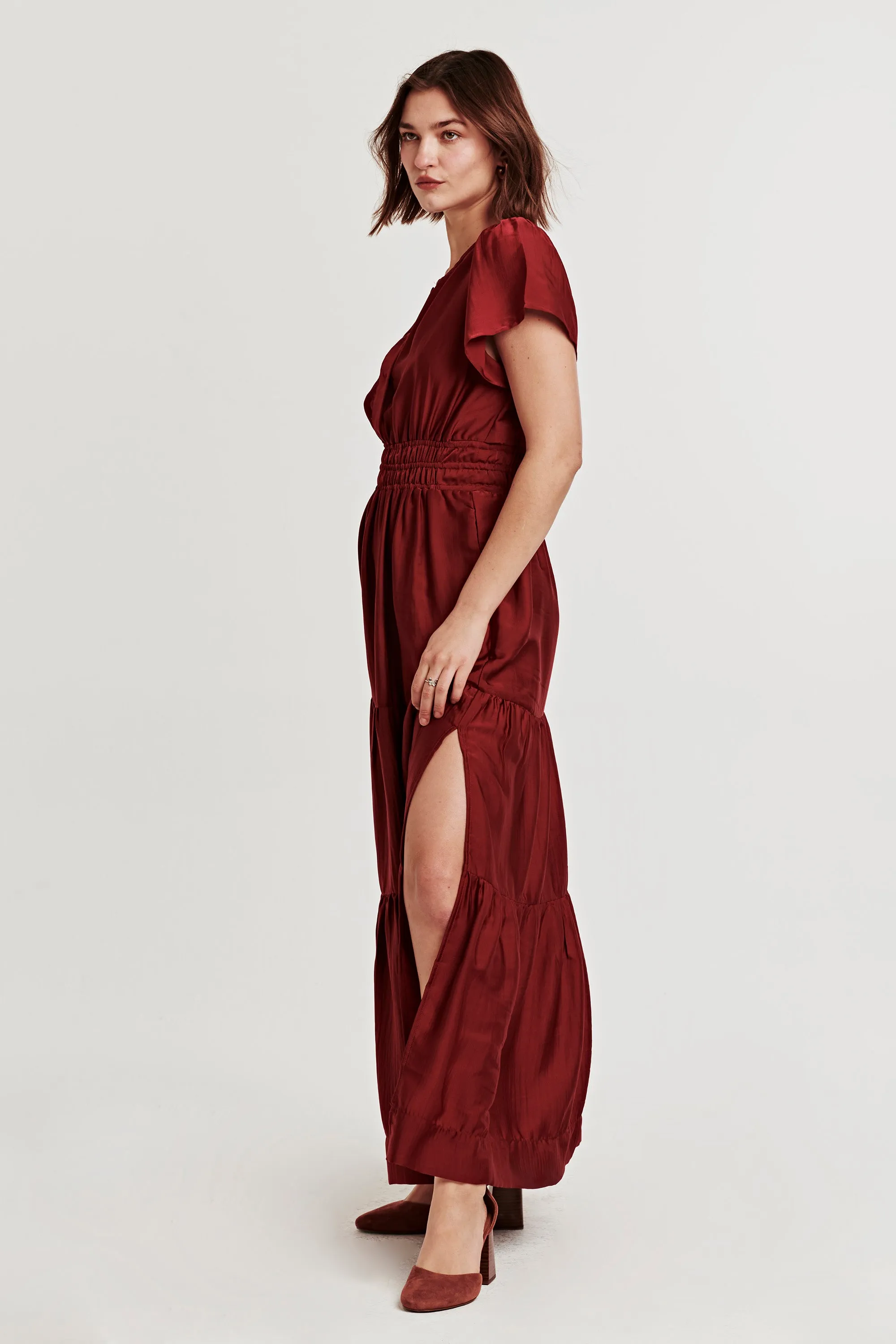 REESE FRONT PLACKET DRESS DARK CHERRY