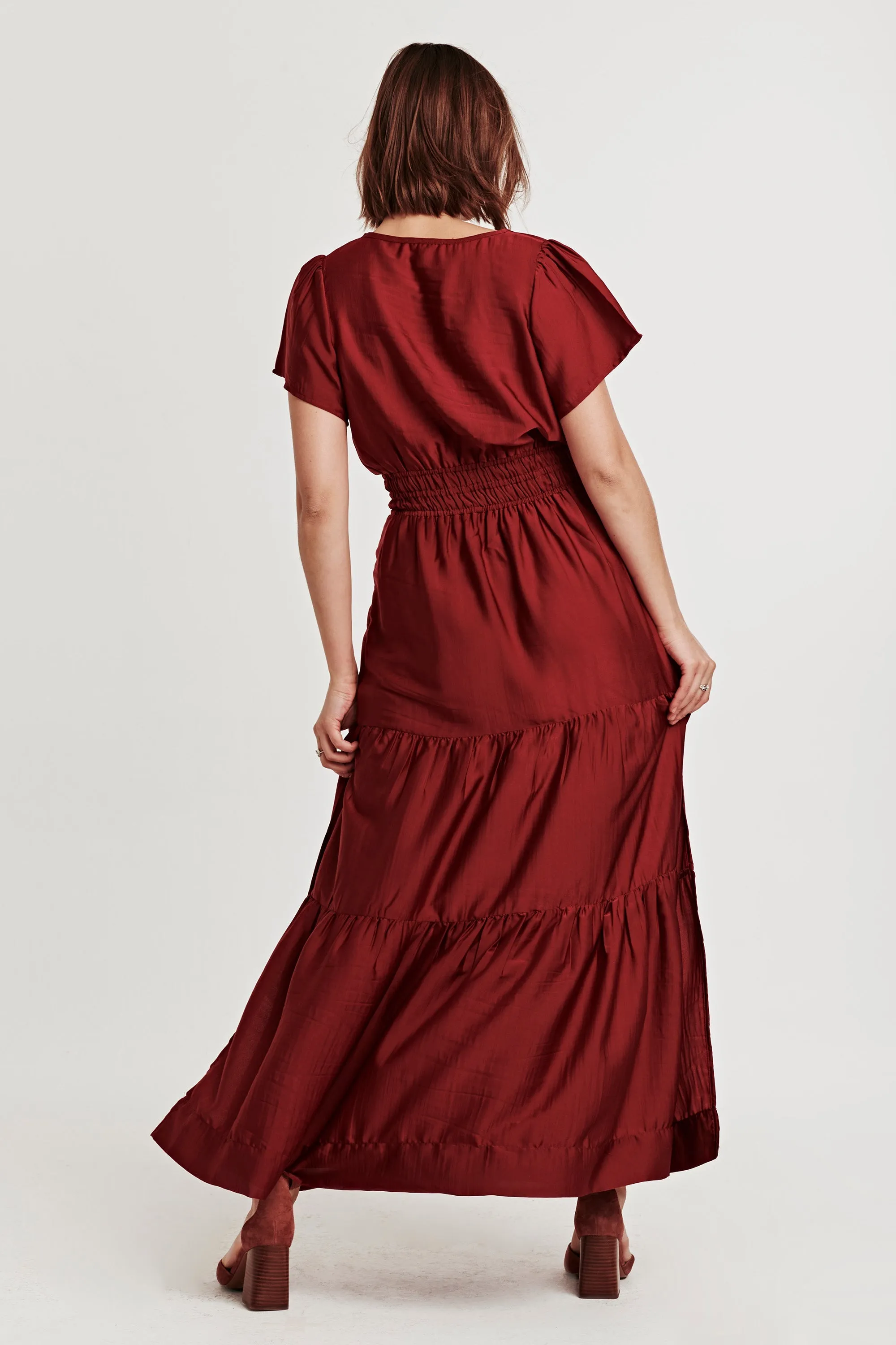 REESE FRONT PLACKET DRESS DARK CHERRY