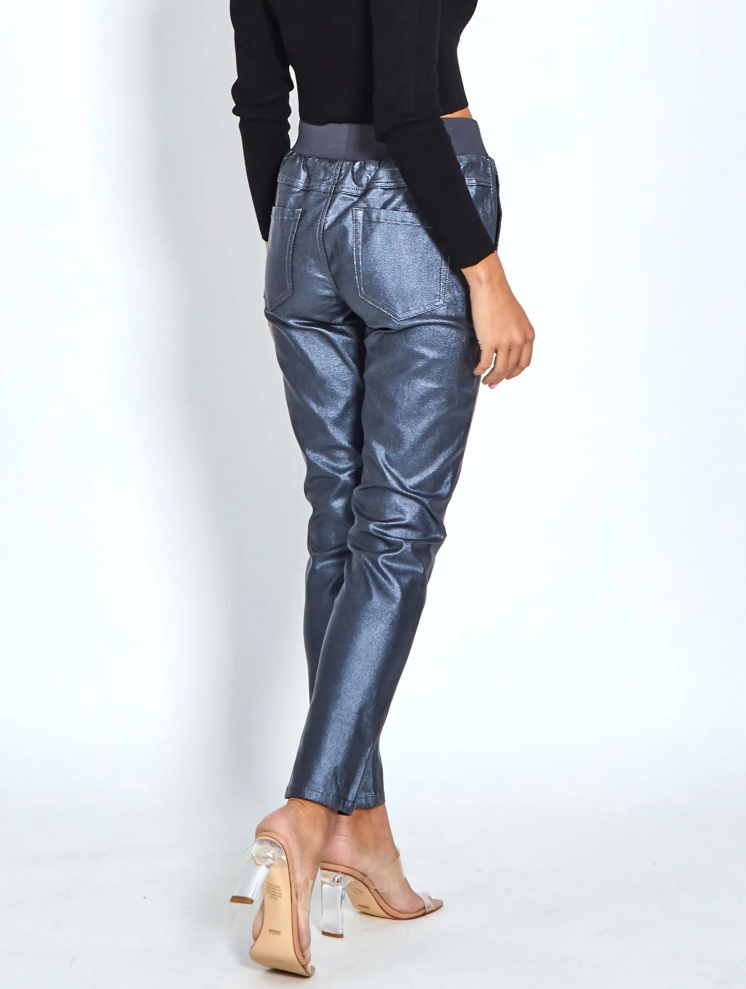 Riley Stretch Joggers Wax Look - Charcoal