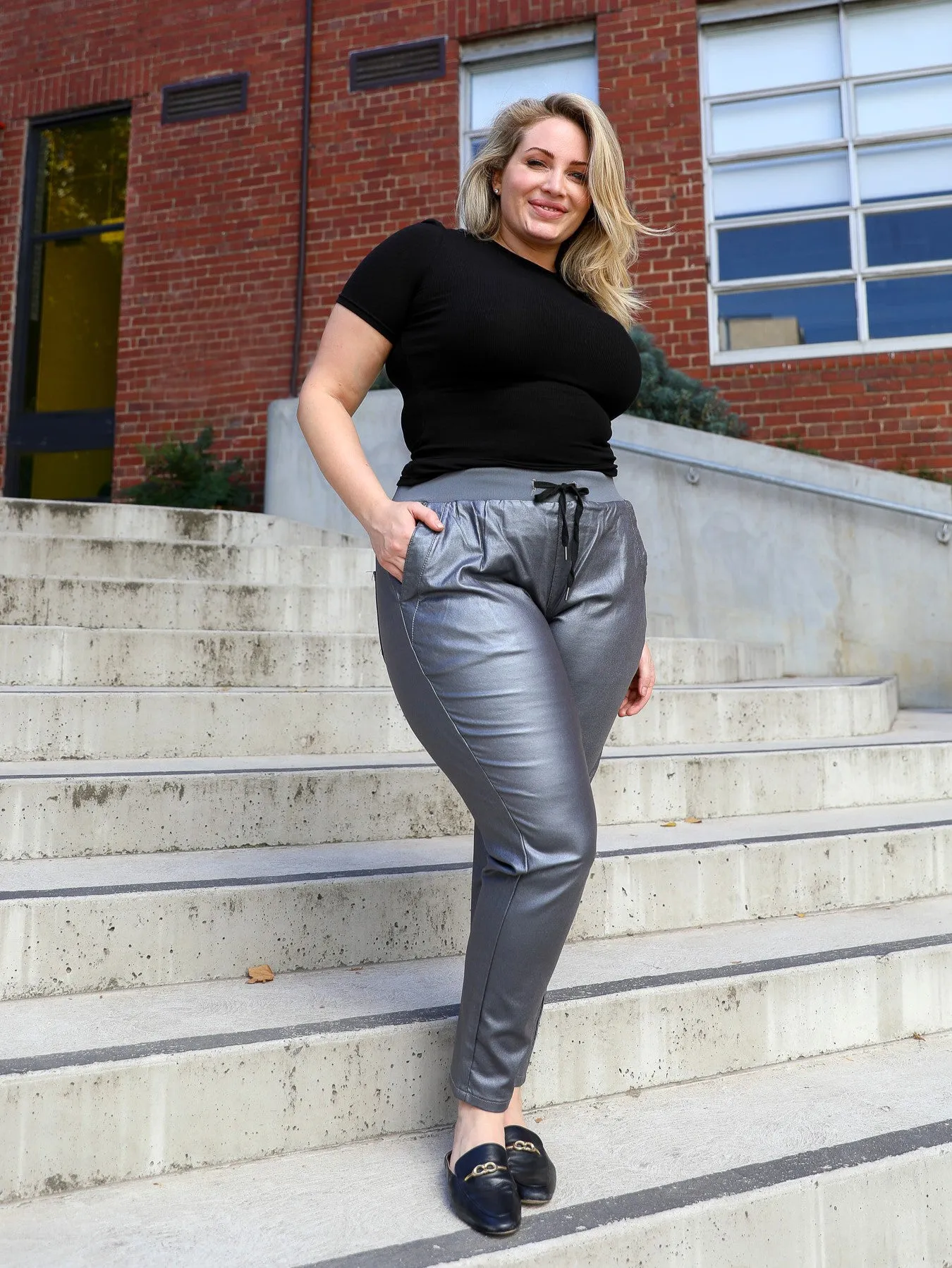 Riley Stretch Joggers Wax Look - Charcoal