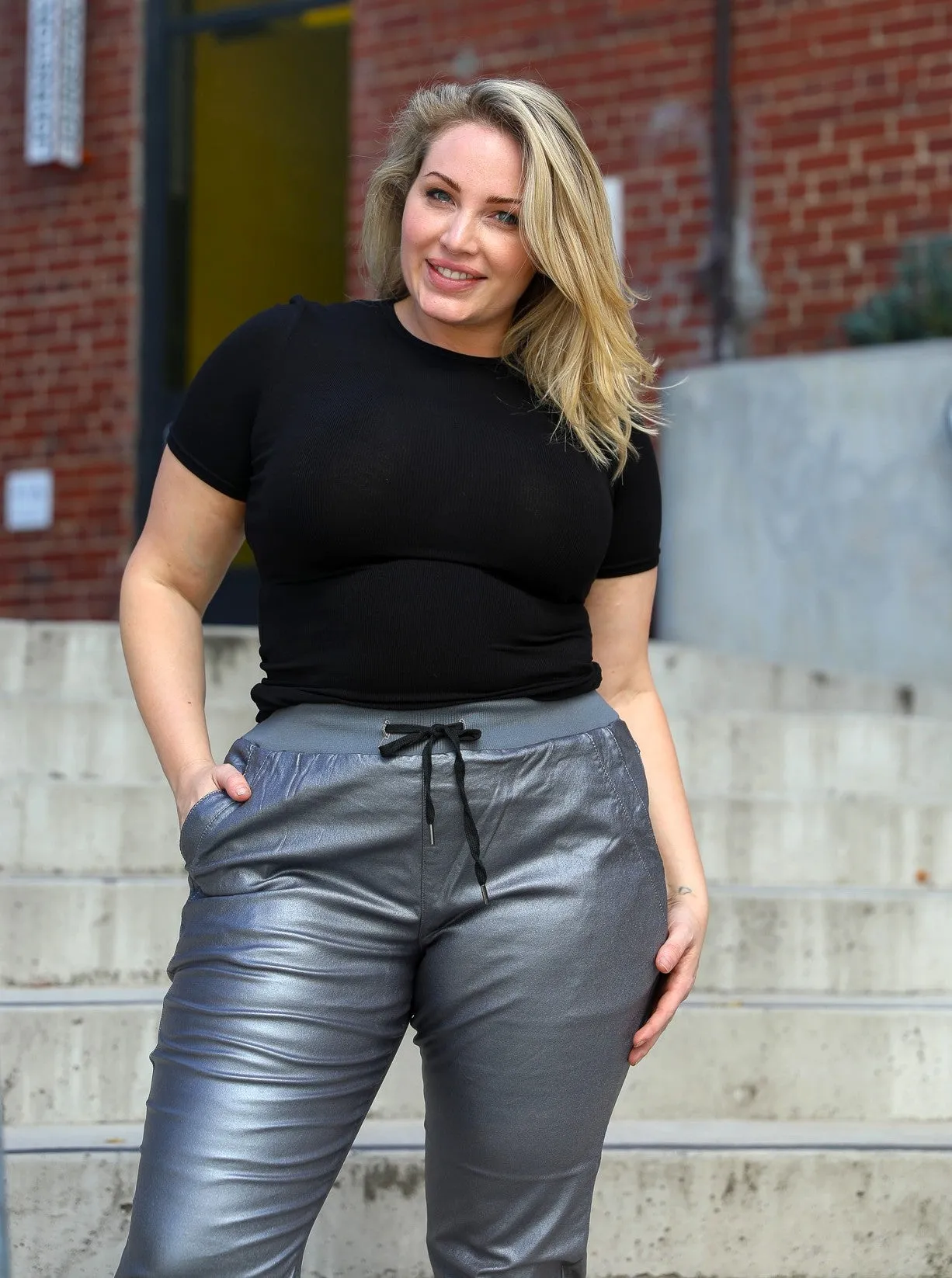 Riley Stretch Joggers Wax Look - Charcoal
