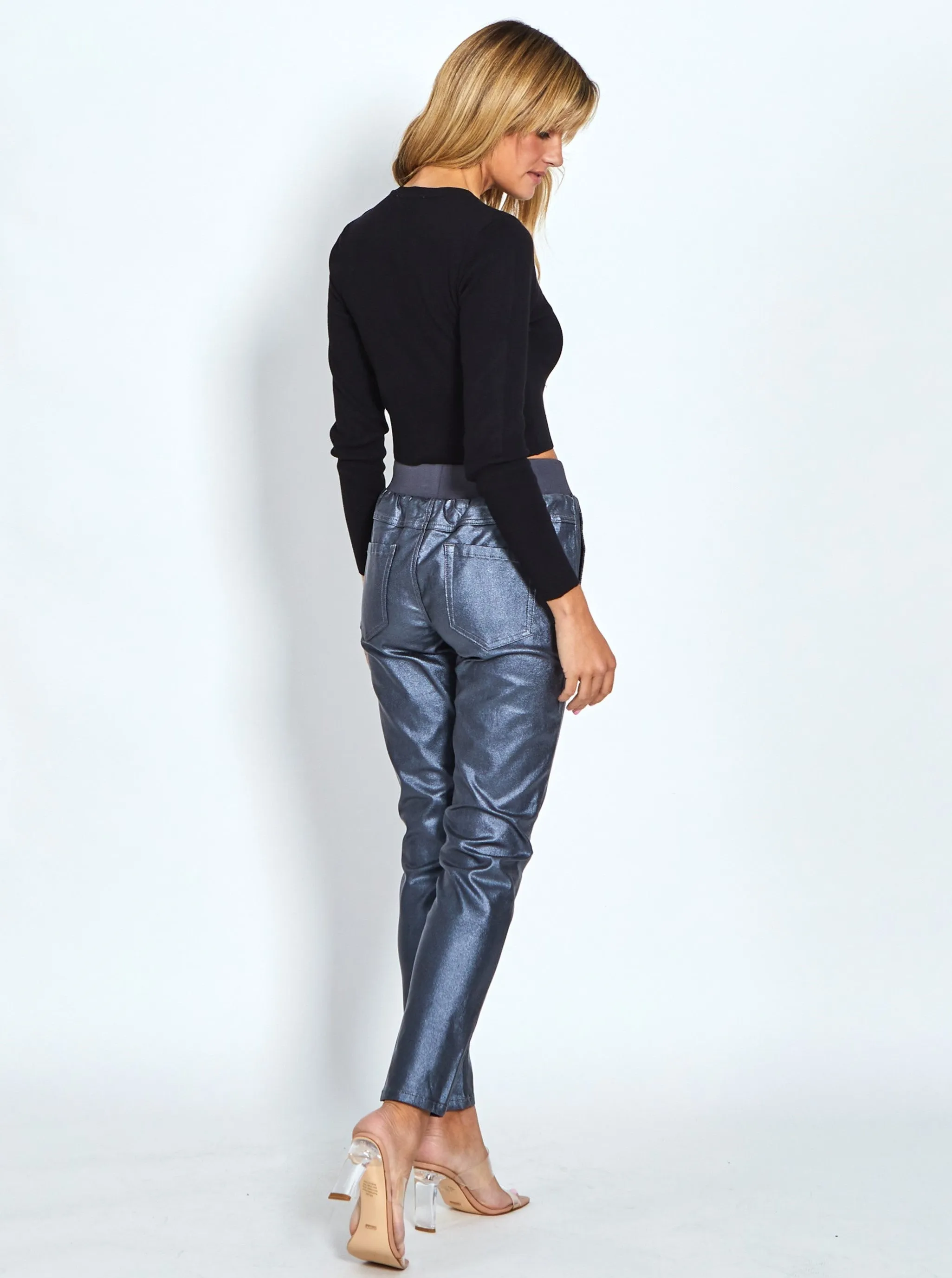 Riley Stretch Joggers Wax Look - Charcoal