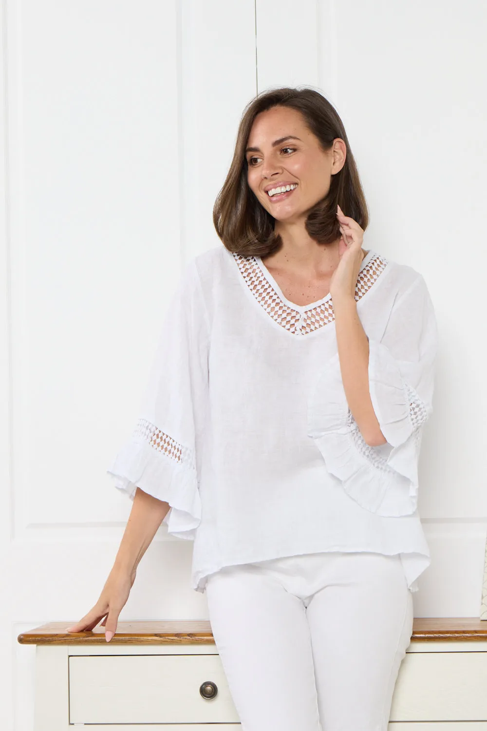 Selena Linen Top - White