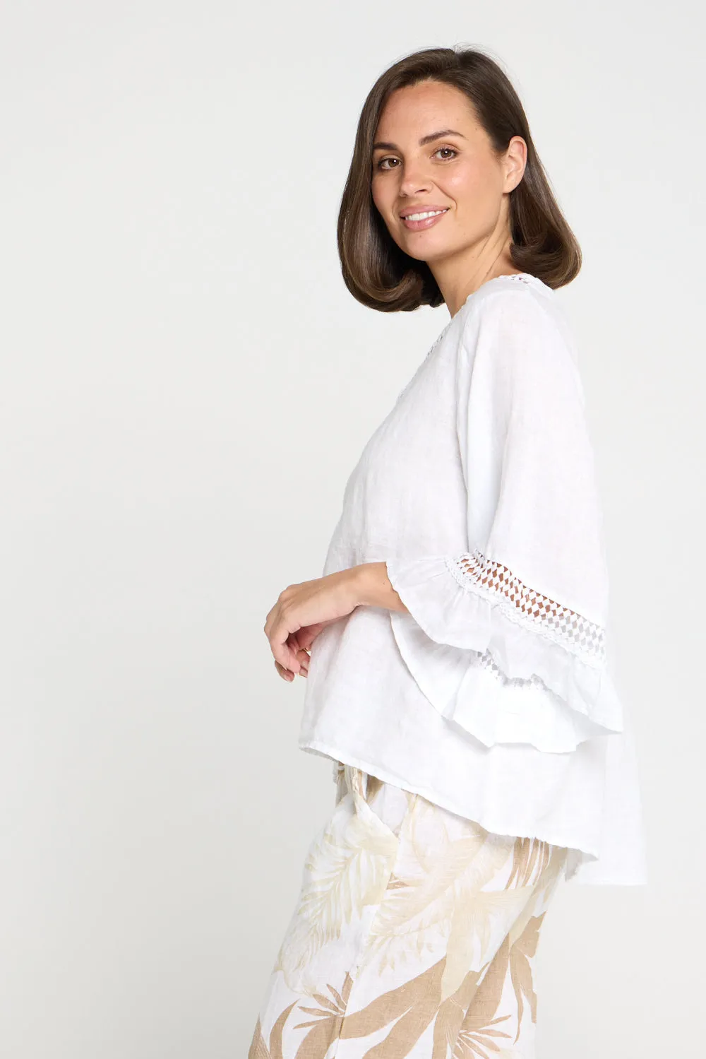 Selena Linen Top - White