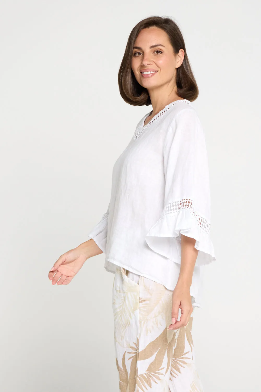 Selena Linen Top - White