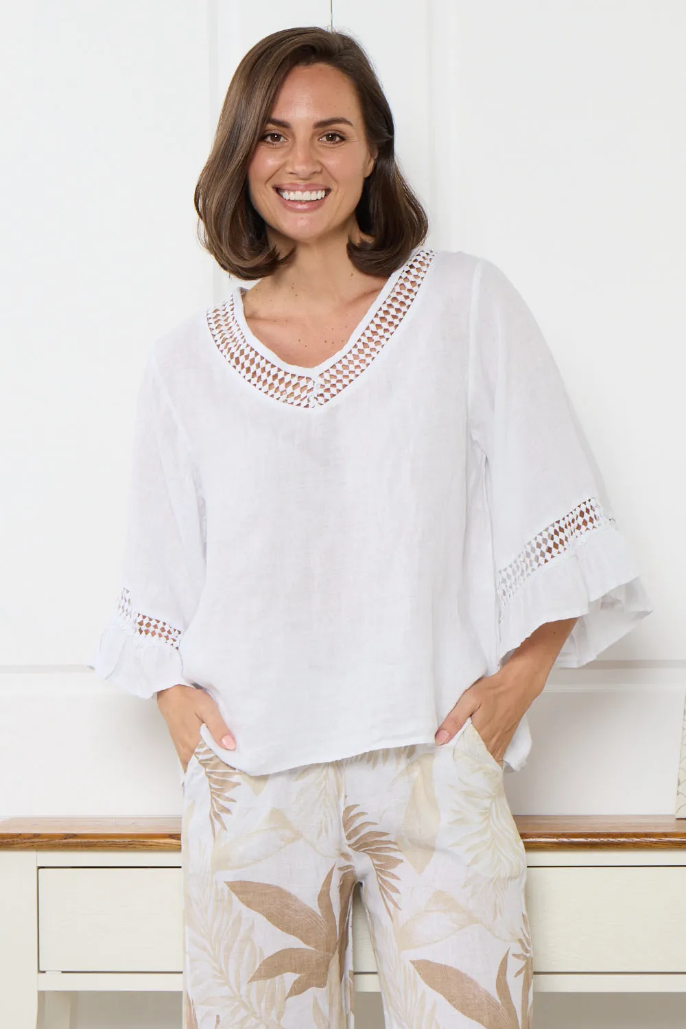 Selena Linen Top - White