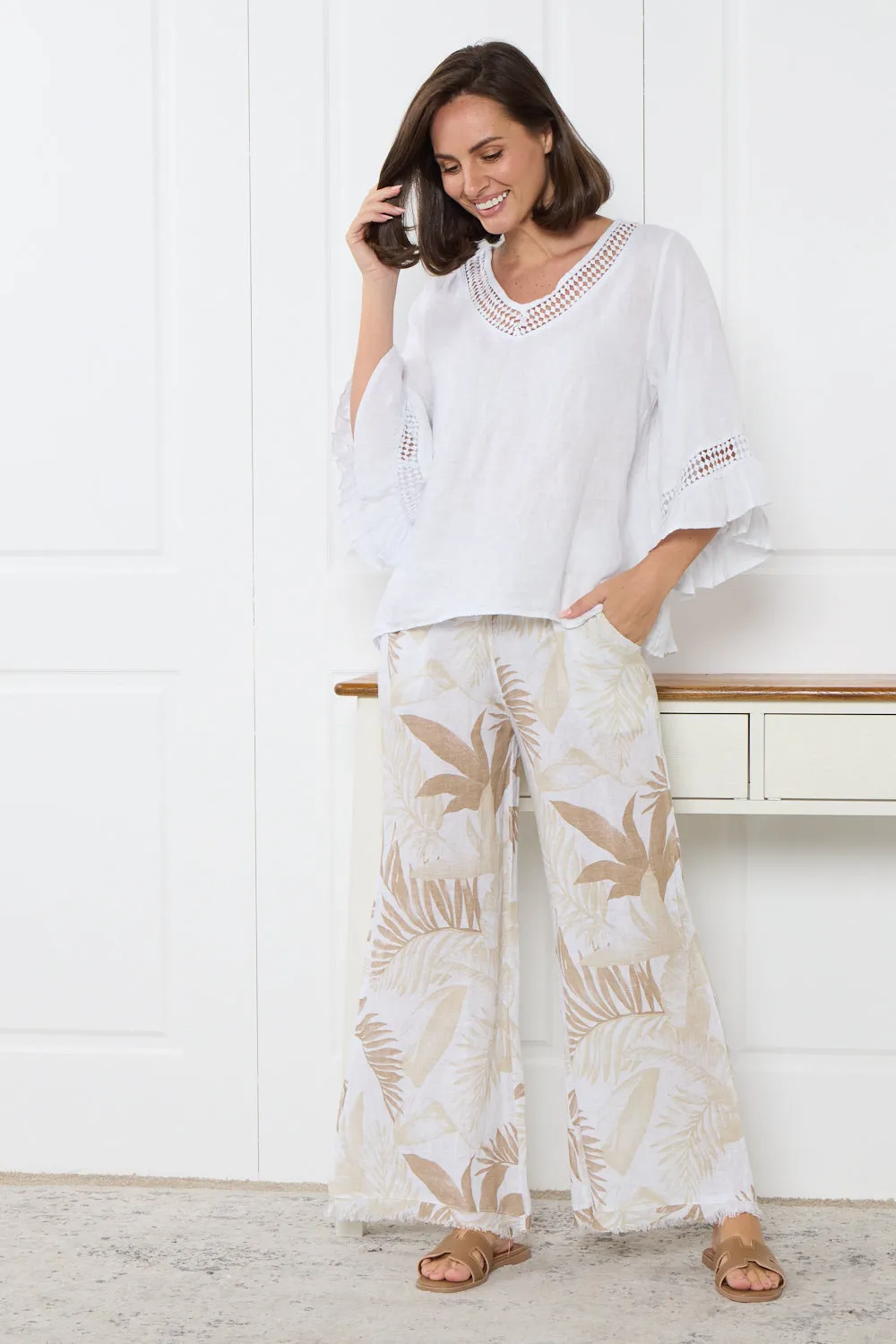 Selena Linen Top - White