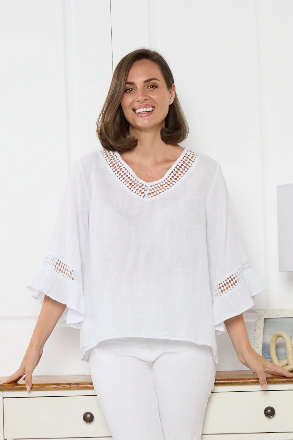 Selena Linen Top - White