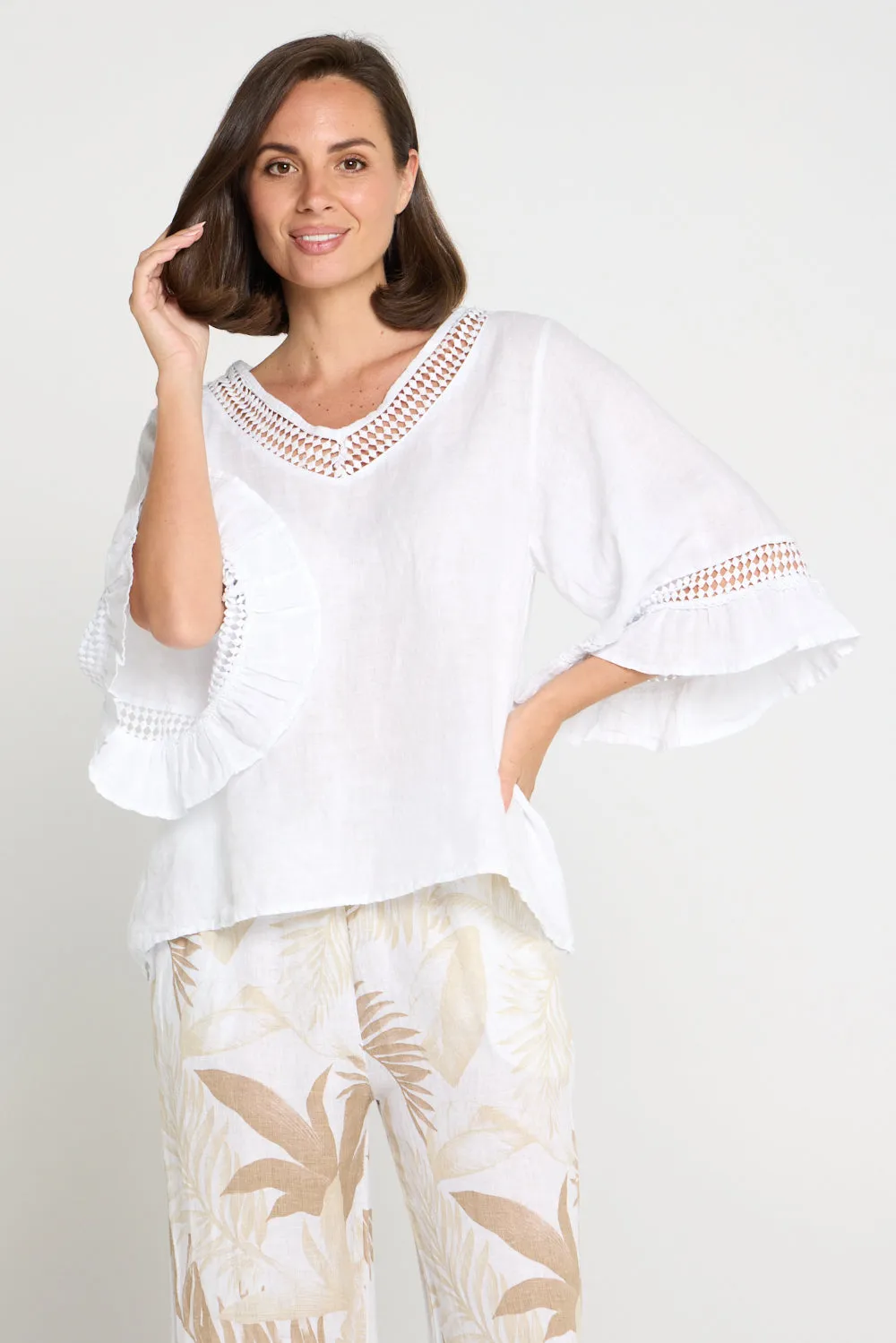 Selena Linen Top - White