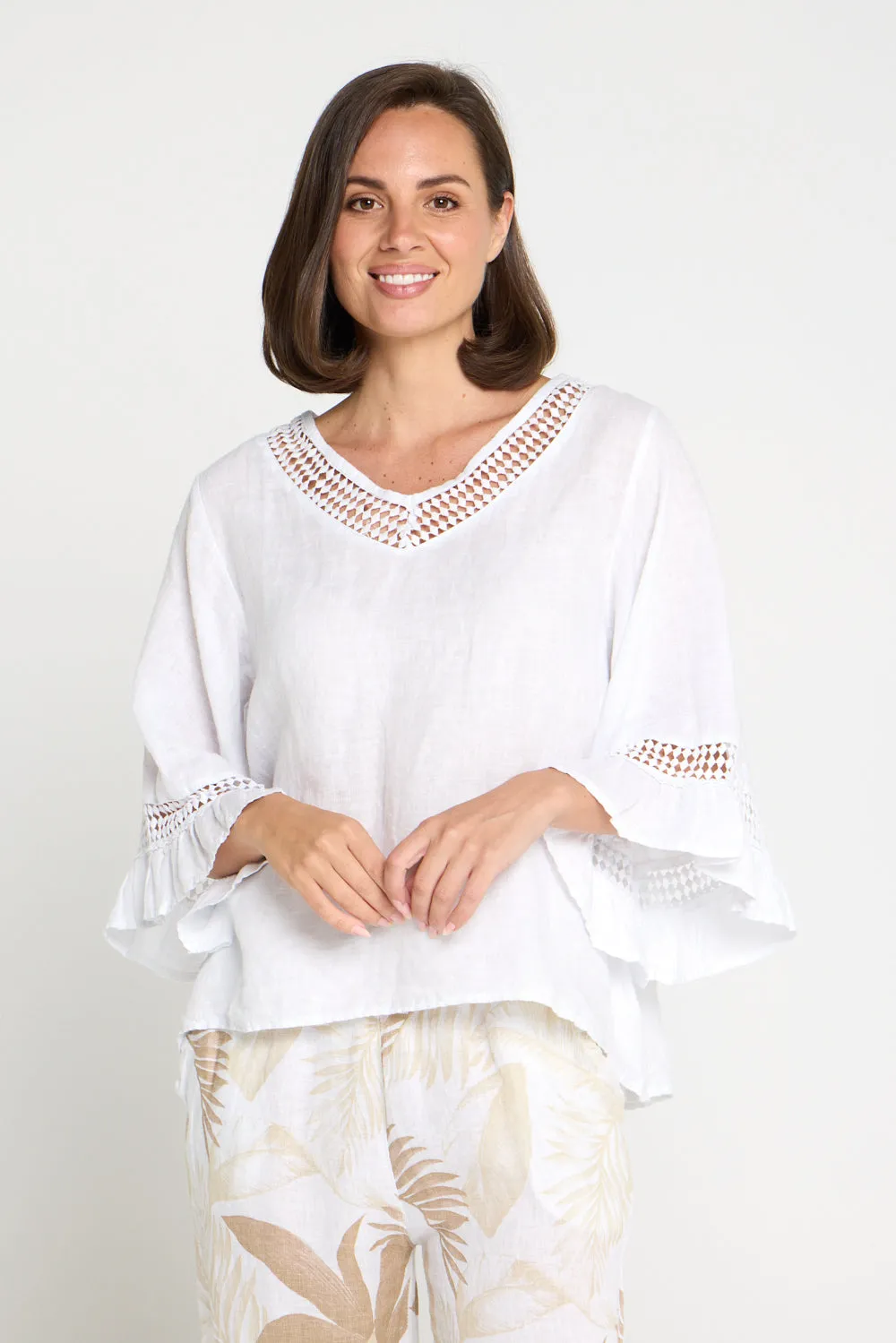 Selena Linen Top - White