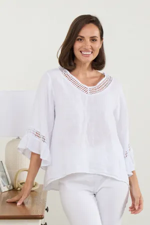 Selena Linen Top - White