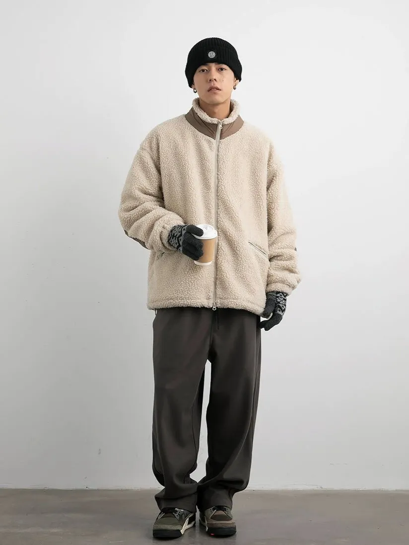 Shearling Zip-Up Lightweight Jacket with Contrast Patchwork
