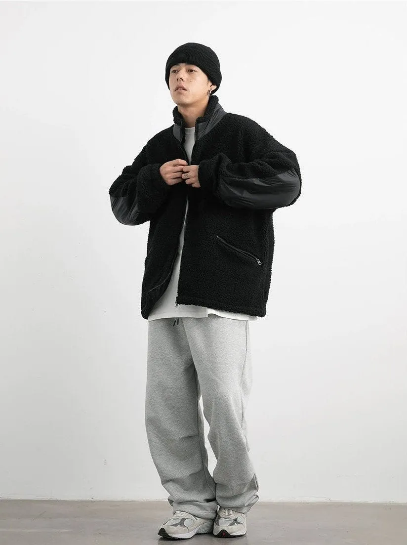 Shearling Zip-Up Lightweight Jacket with Contrast Patchwork