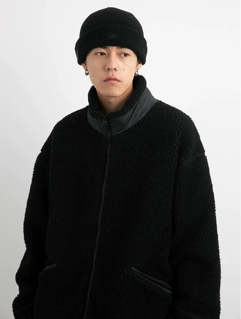 Shearling Zip-Up Lightweight Jacket with Contrast Patchwork