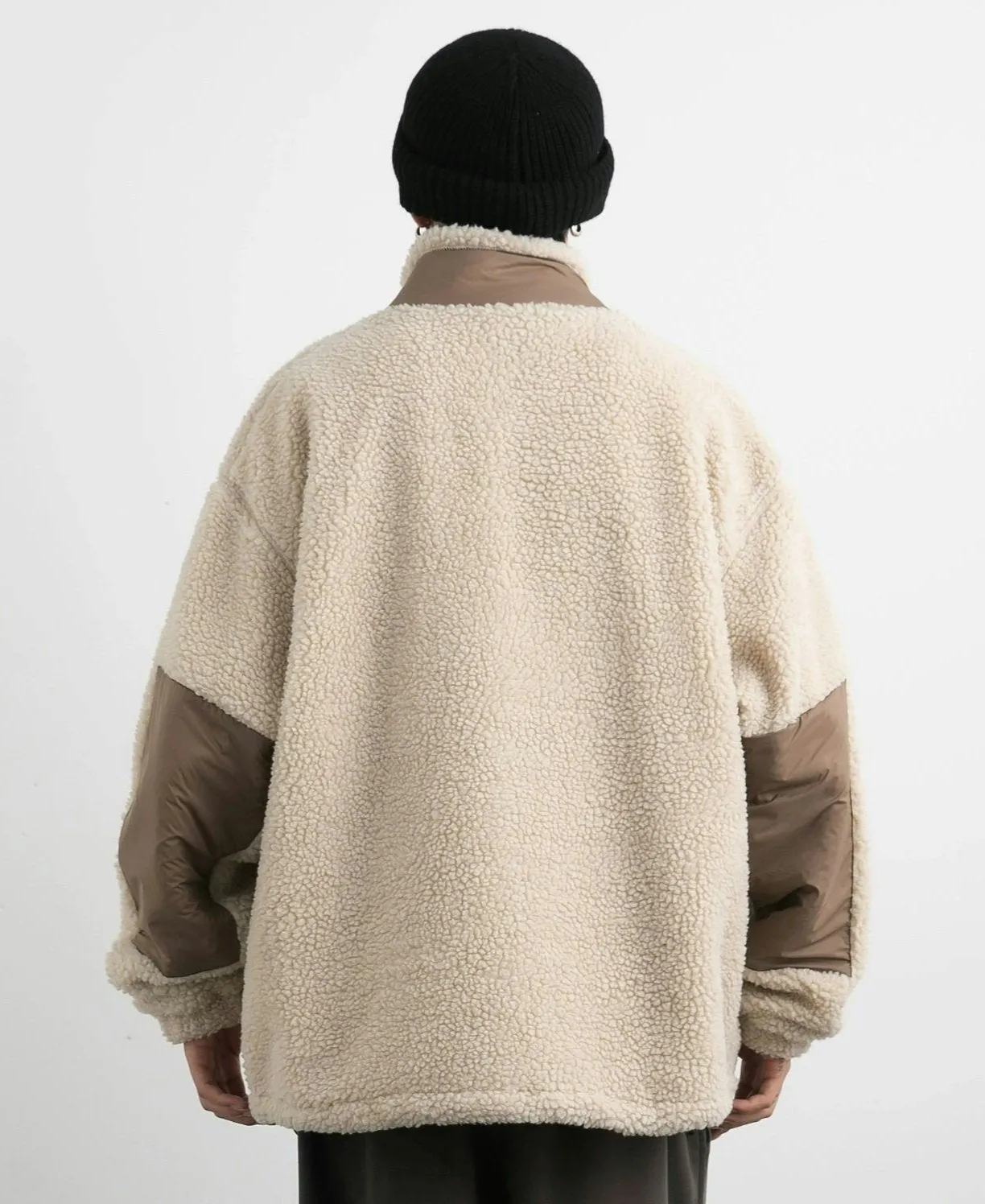 Shearling Zip-Up Lightweight Jacket with Contrast Patchwork