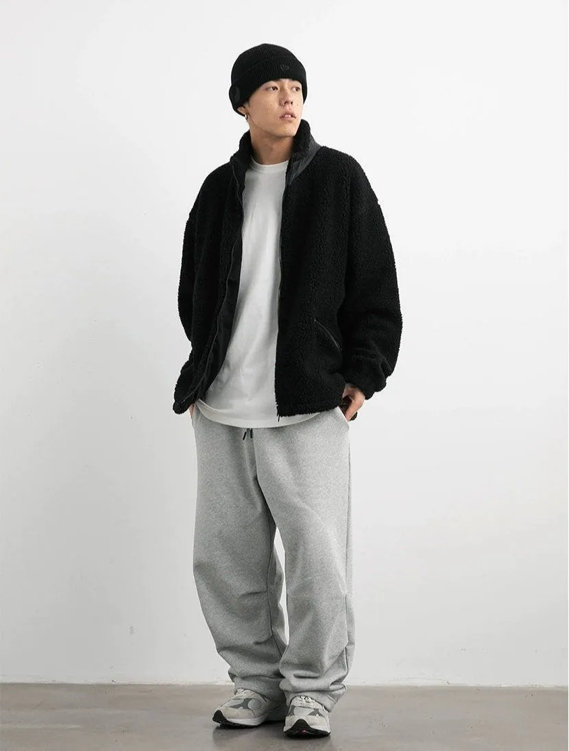 Shearling Zip-Up Lightweight Jacket with Contrast Patchwork