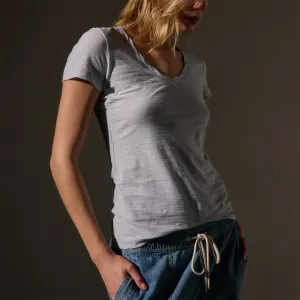 Sheer Slub Casual V Neck - Grey Glacier