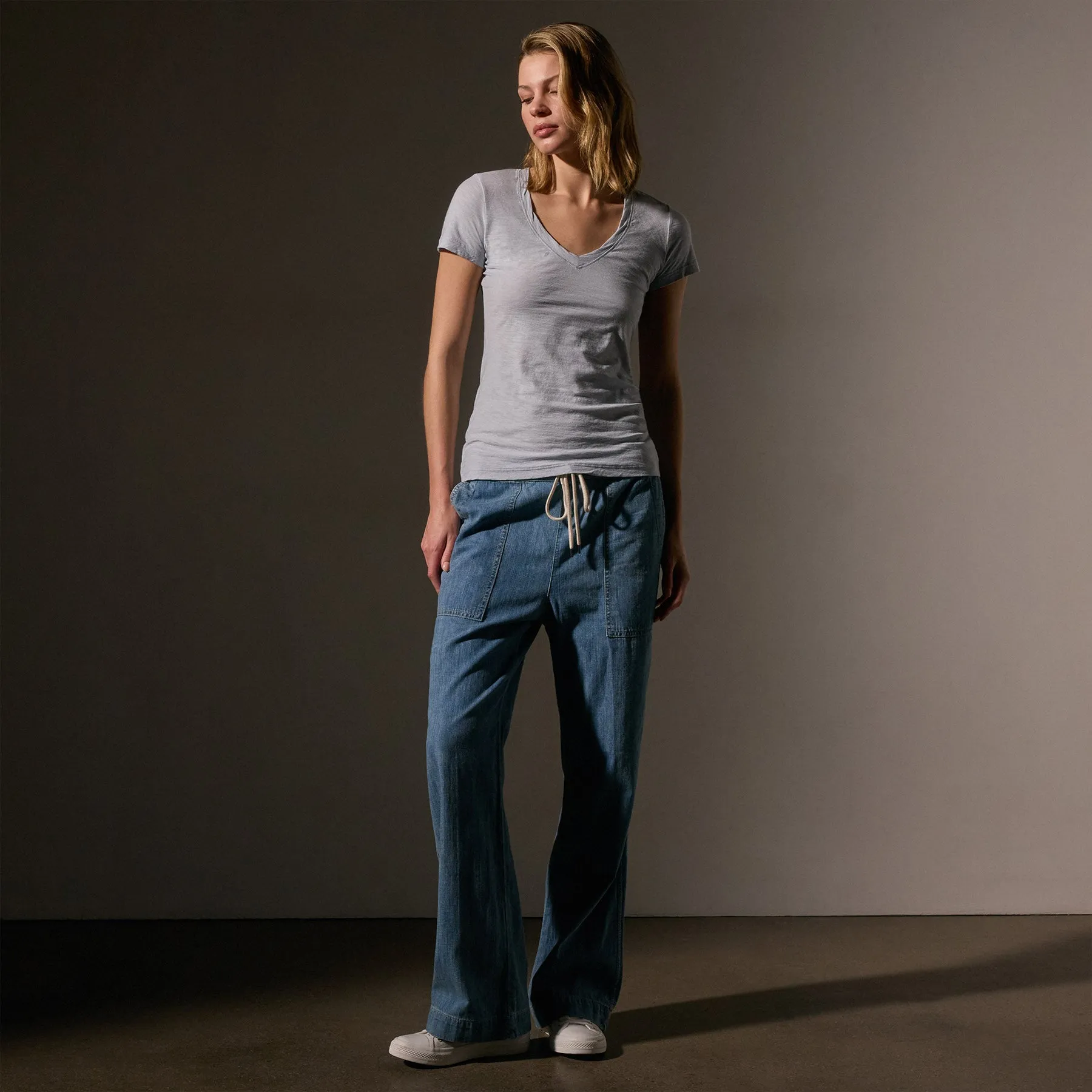 Sheer Slub Casual V Neck - Grey Glacier