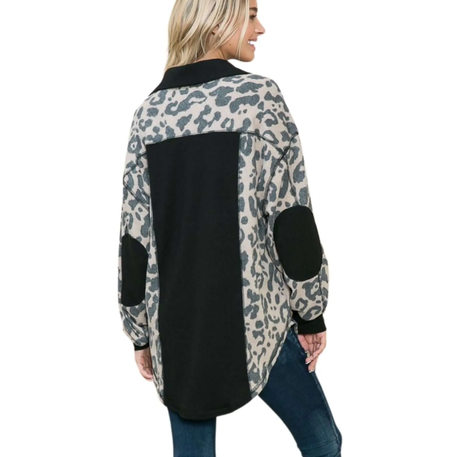 Shirt Jacket with Animal Print Detail Made in USA - Clearance Final Sale