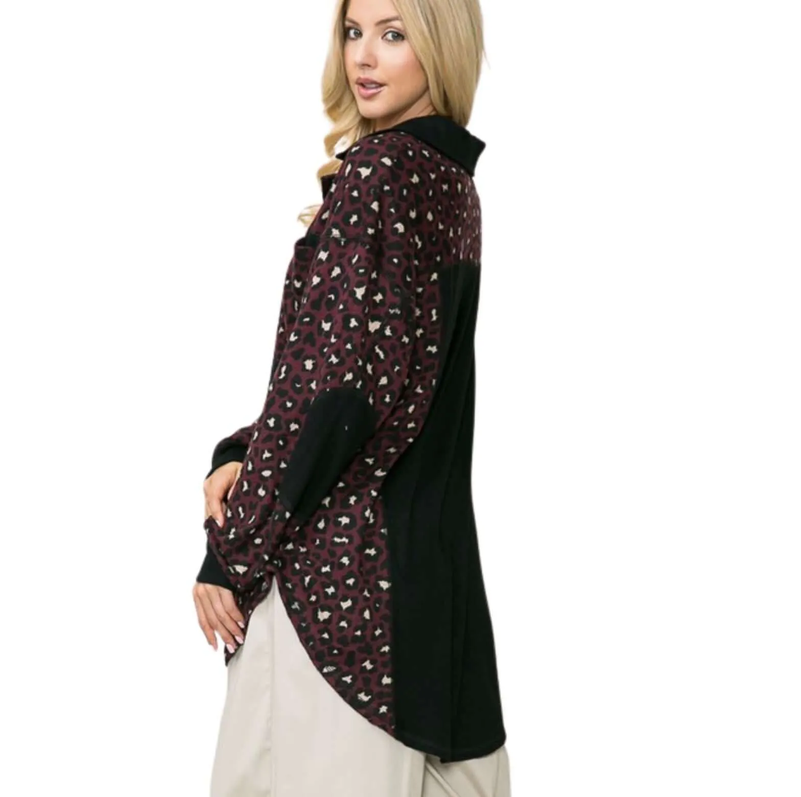 Shirt Jacket with Animal Print Detail Made in USA - Clearance Final Sale