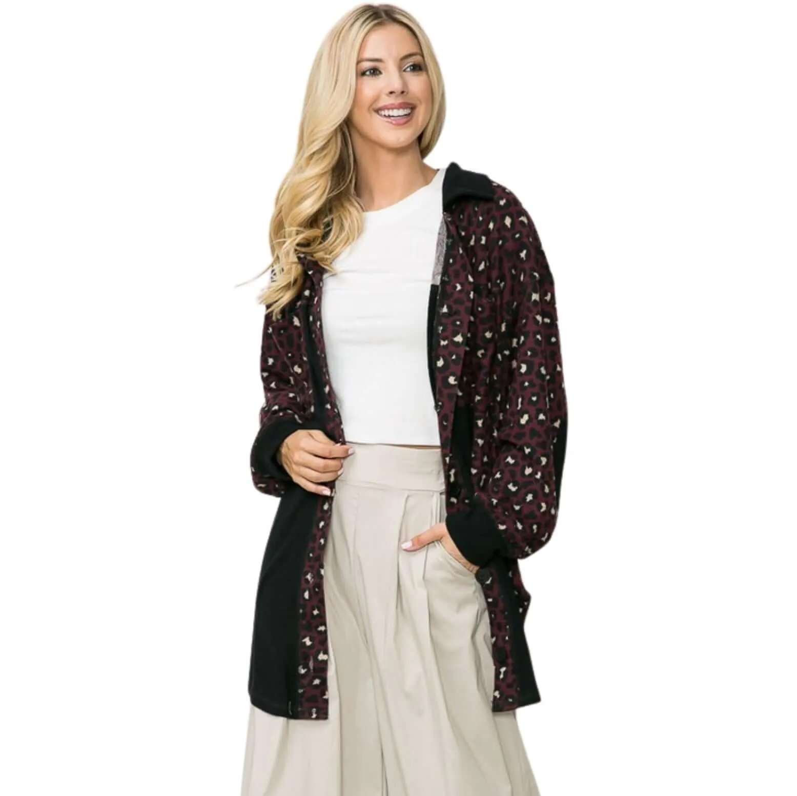 Shirt Jacket with Animal Print Detail Made in USA - Clearance Final Sale