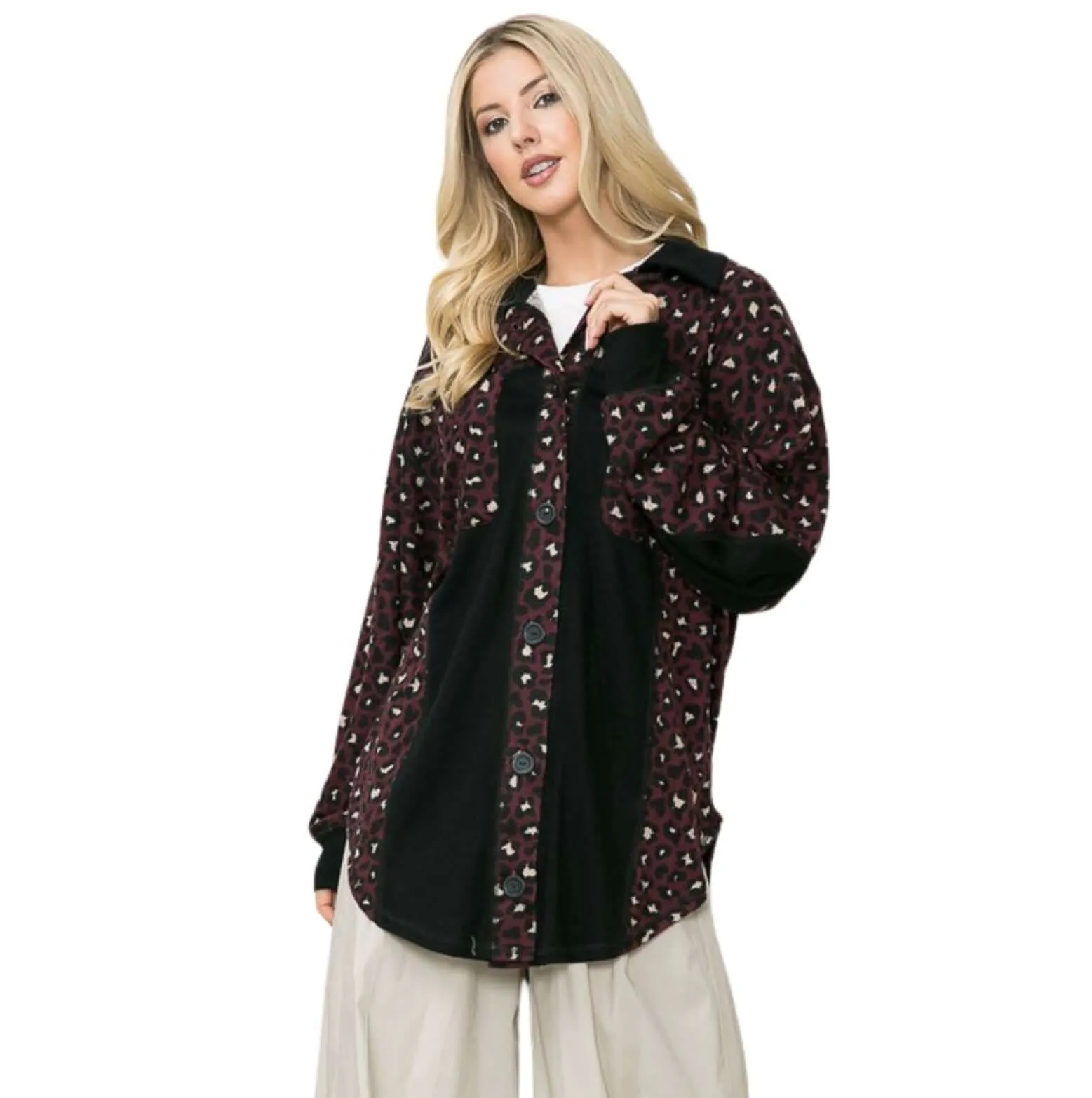Shirt Jacket with Animal Print Detail Made in USA - Clearance Final Sale