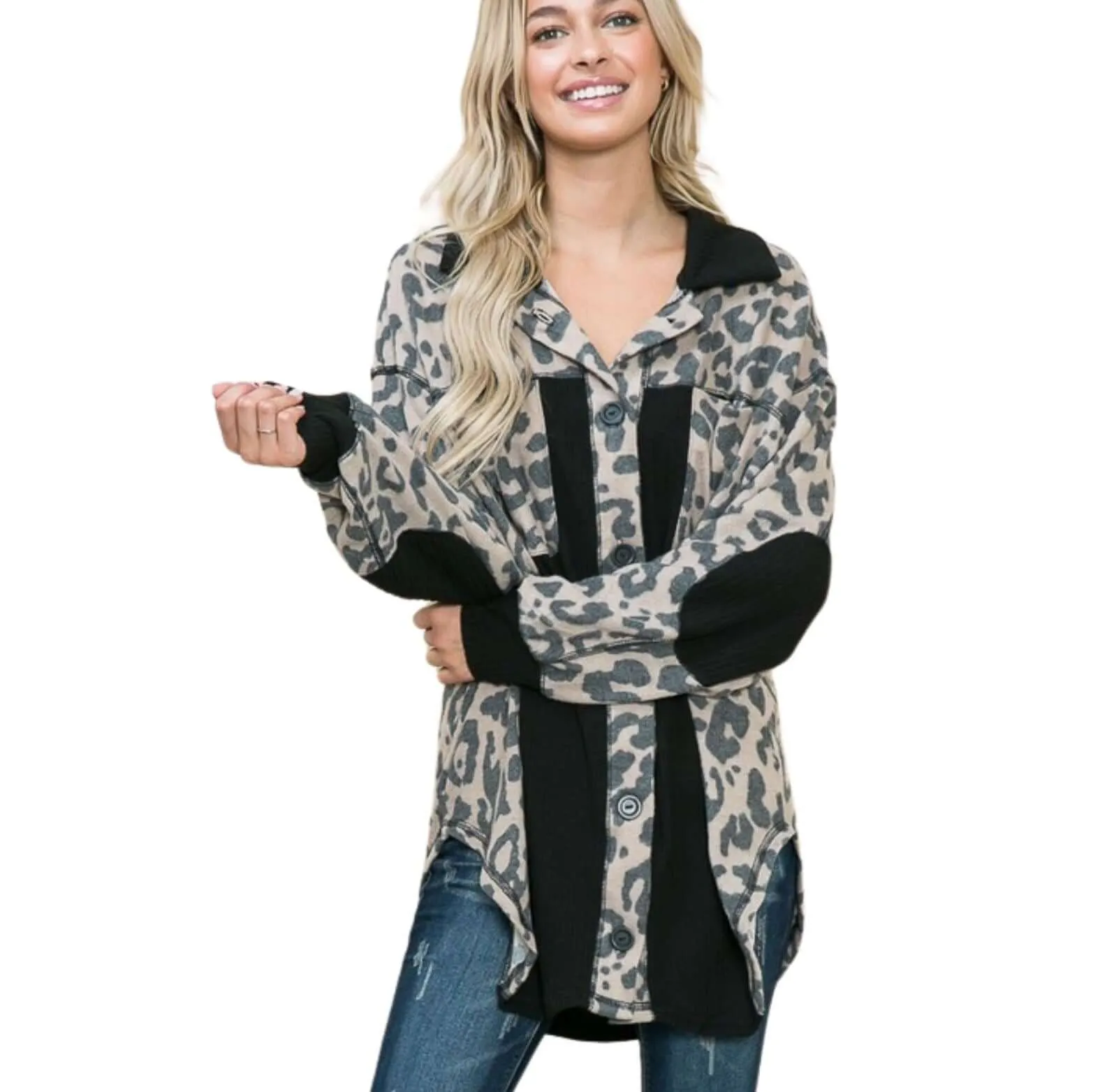 Shirt Jacket with Animal Print Detail Made in USA - Clearance Final Sale