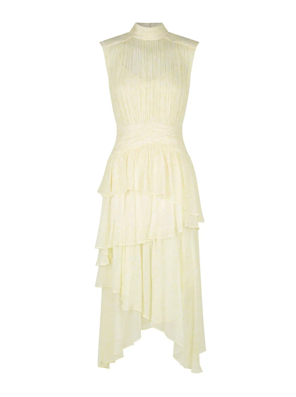 Shona Joy Gina Sleeveless Ruched Midi Dress in Limoncello