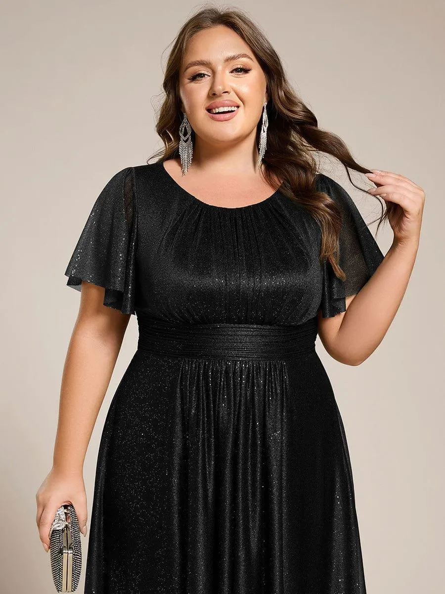 Short Sleeves Round Neck Asymmetrical Midi Wedding Guest Dress