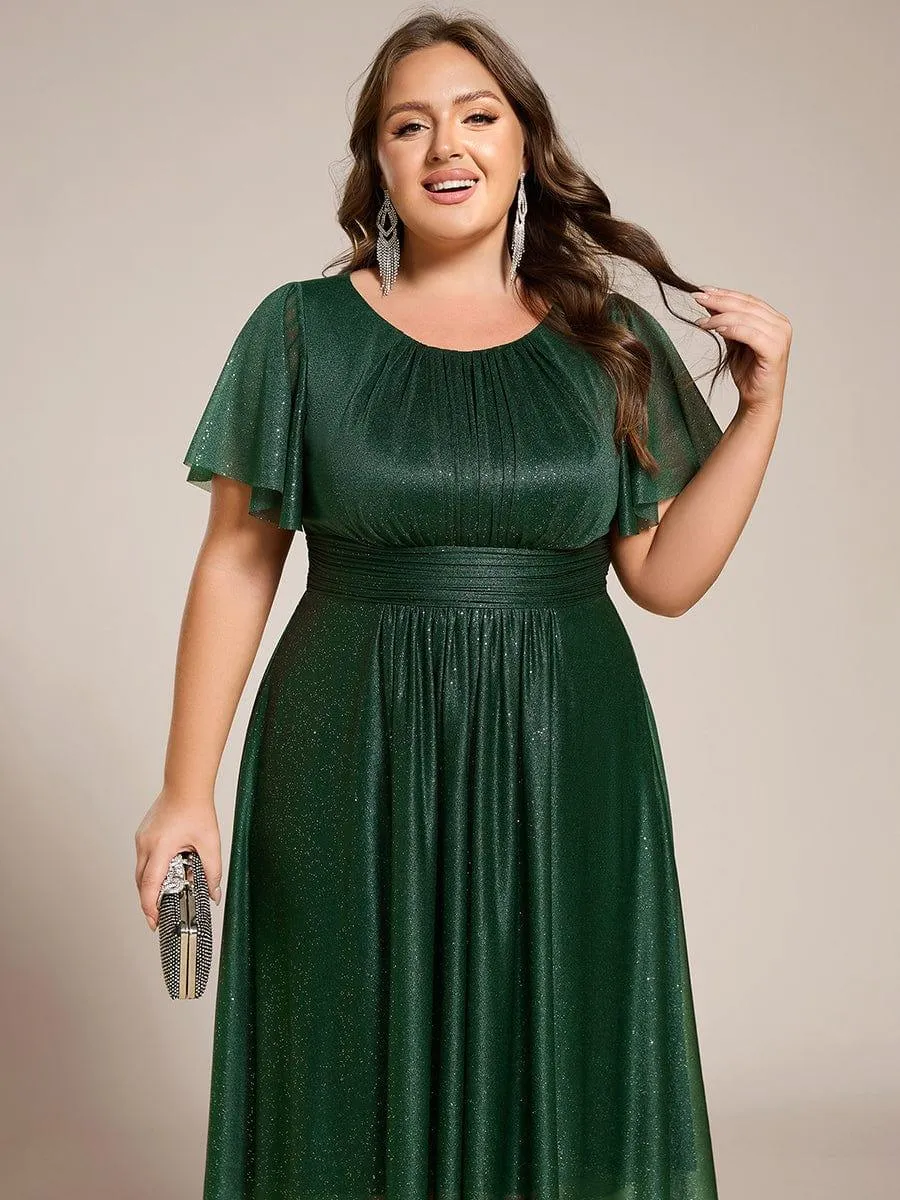 Short Sleeves Round Neck Asymmetrical Midi Wedding Guest Dress