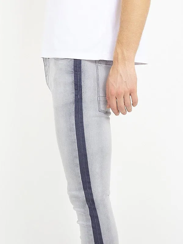 SIDE STRIPE DETAIL WASHED GREY DENIM JEANS