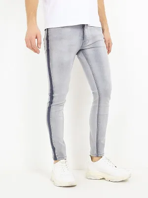 SIDE STRIPE DETAIL WASHED GREY DENIM JEANS