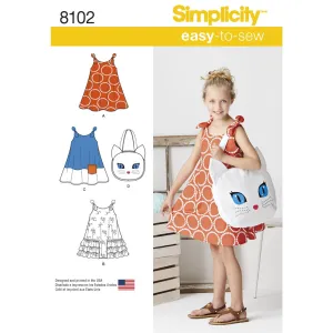 Simplicity Pattern 8102 Child's Easy-to-Sew Sundress and Kitty Tote