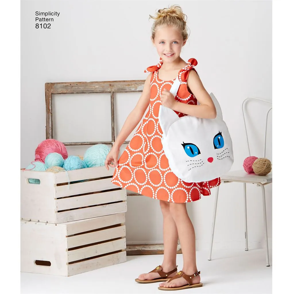 Simplicity Pattern 8102 Child's Easy-to-Sew Sundress and Kitty Tote