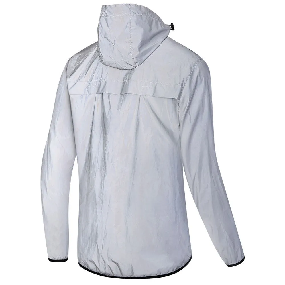 (size L) Water-repellent outdoor sports jacket Reflective windbreaker - Silver
