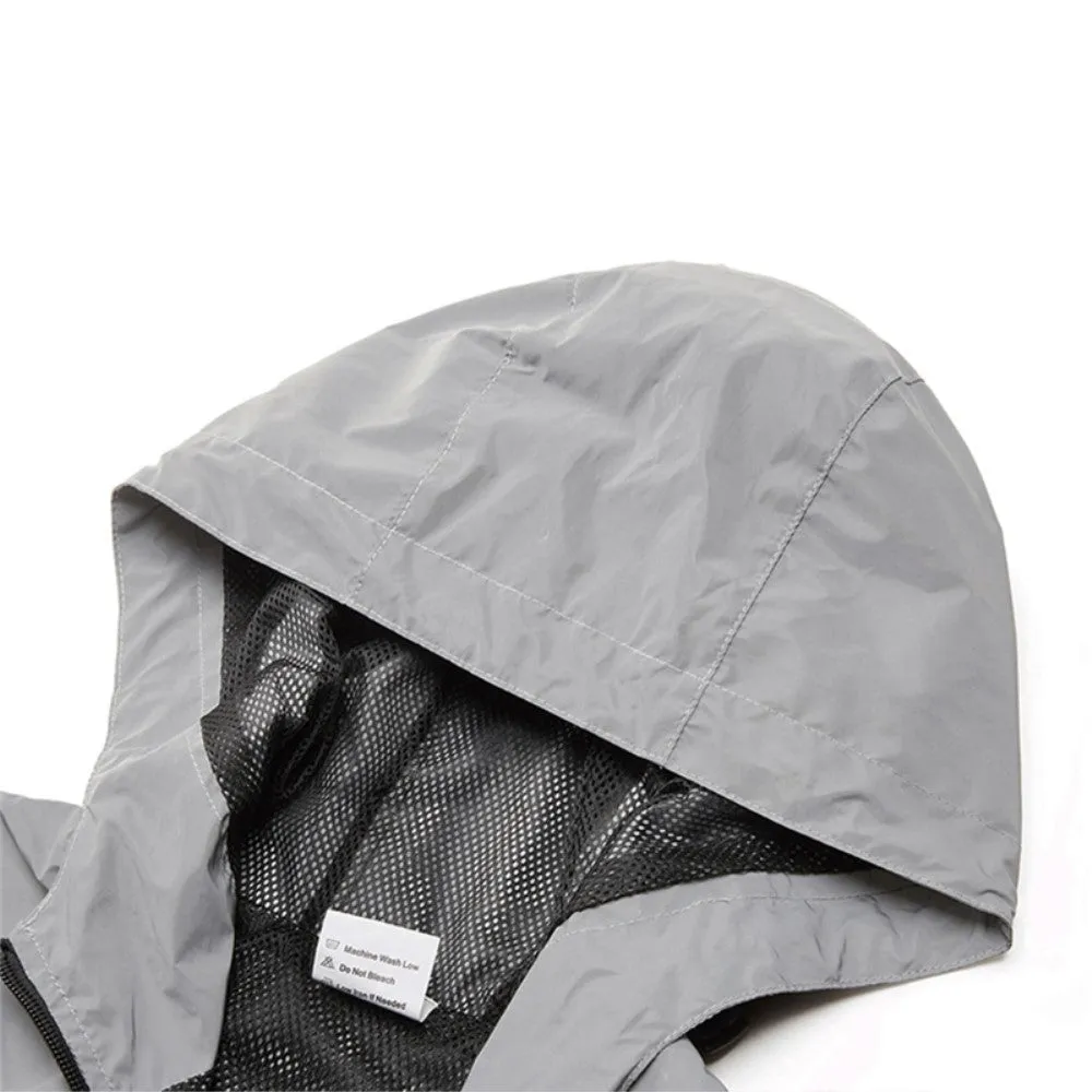 (size L) Water-repellent outdoor sports jacket Reflective windbreaker - Silver