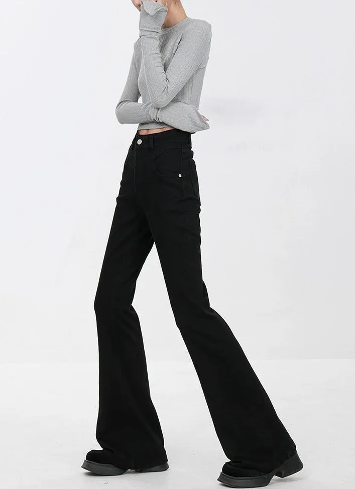 Skinny Flared Denim Jeans with Waist Stitch Detail